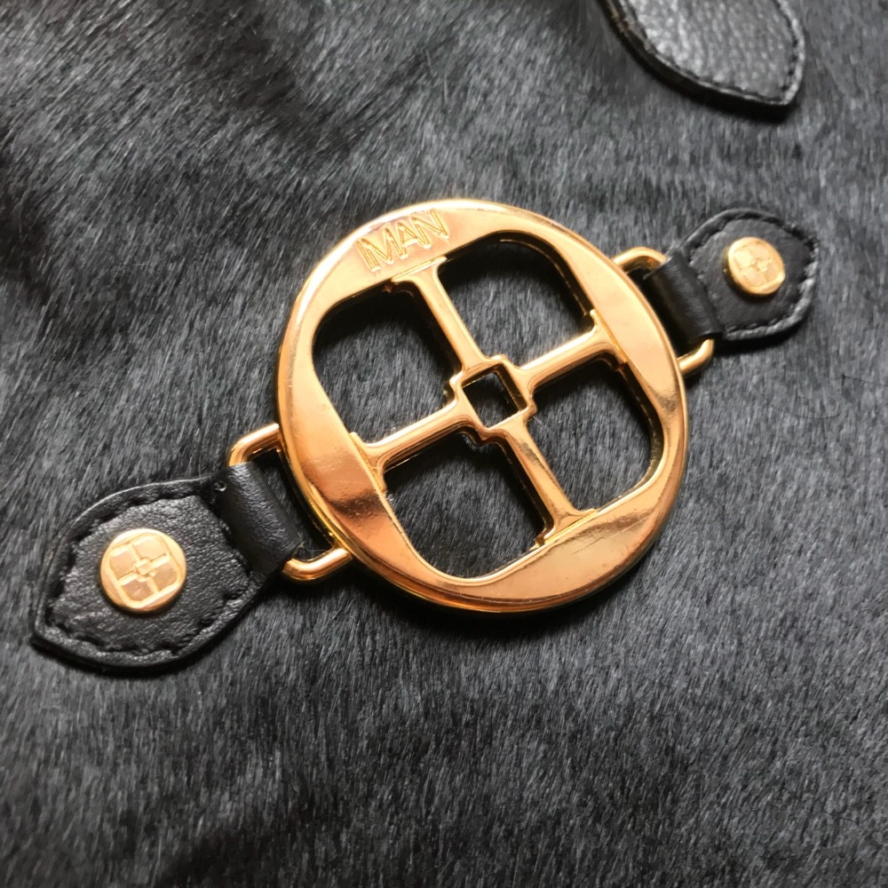 Iman Black Leather horse hair leather tote.